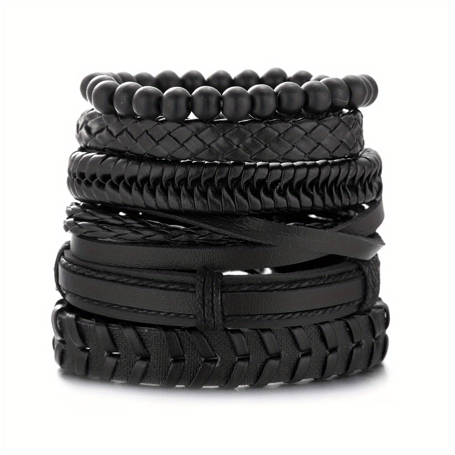 Men's Beaded Leather Combination Bracelet Set